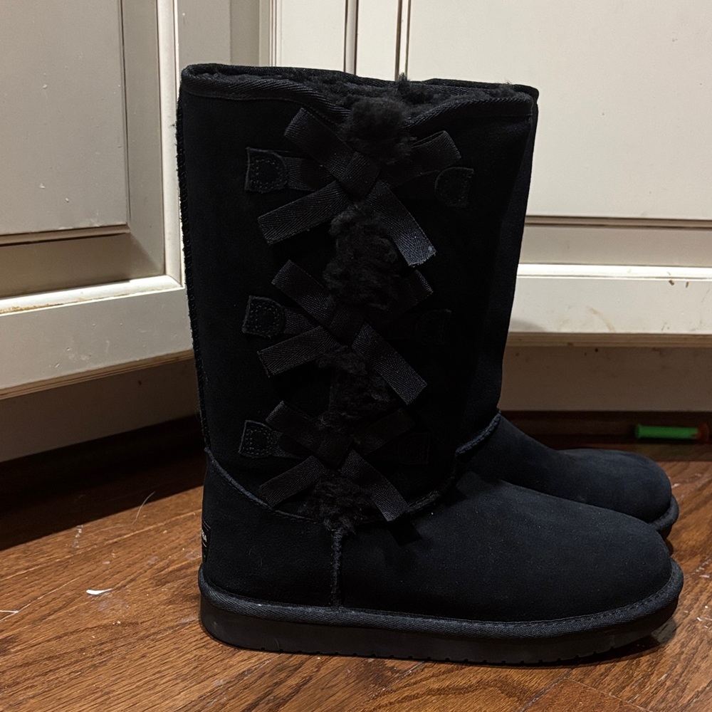 Koolaburra Black Suede Boots with Ribbon Accents